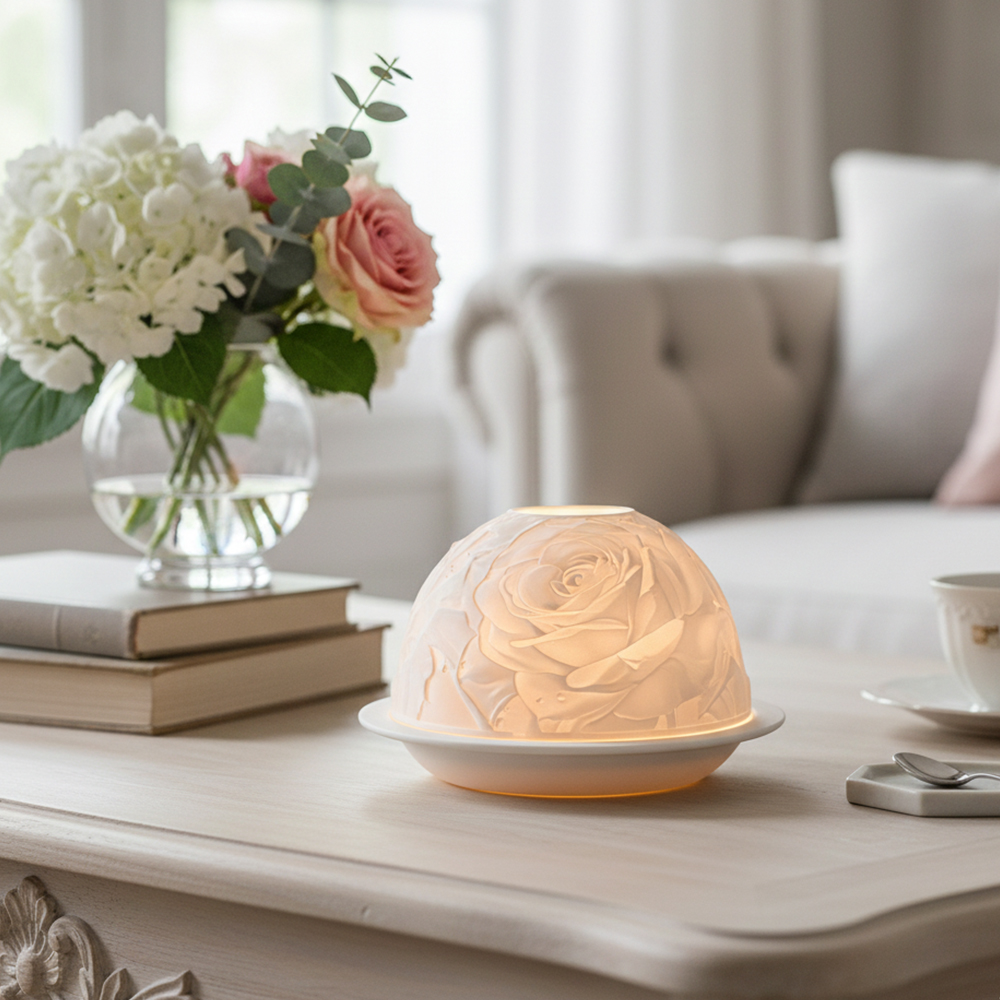 Candle Holder Decor - Elegant Rose Porcelain Candle Holder Warm