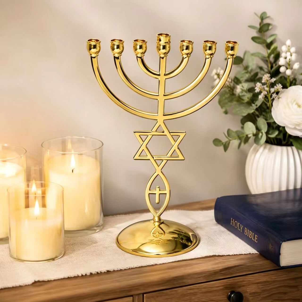 Candle Holder Decor - Hanukkah Seven-Headed Candle Holder Set Star
