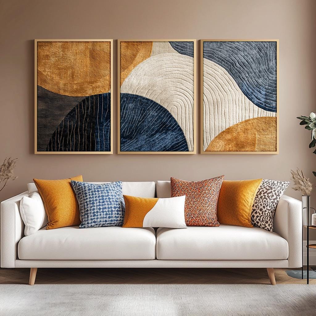 Abstract Canvas Set - 3pcs Frameless Canvas Painting Japandi Triptych