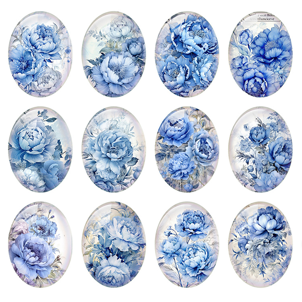 Vase Decor - Random Mixed Round/Oval/Square Blue Poeny Flower