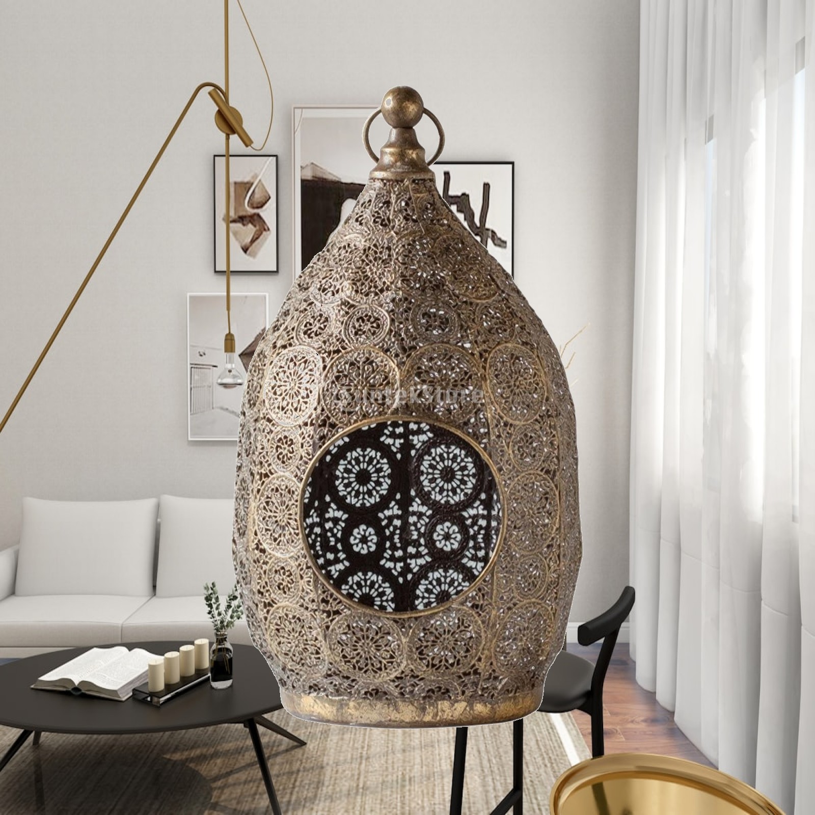 Candle Holder Decor - Egg-Shaped Candle Lantern with Finial Vintage-Inspired