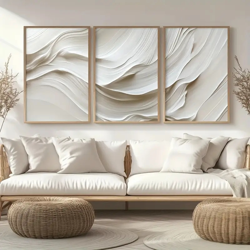 Abstract Canvas Set - 3pcs/set Neutral Beige Simple Wall Art,