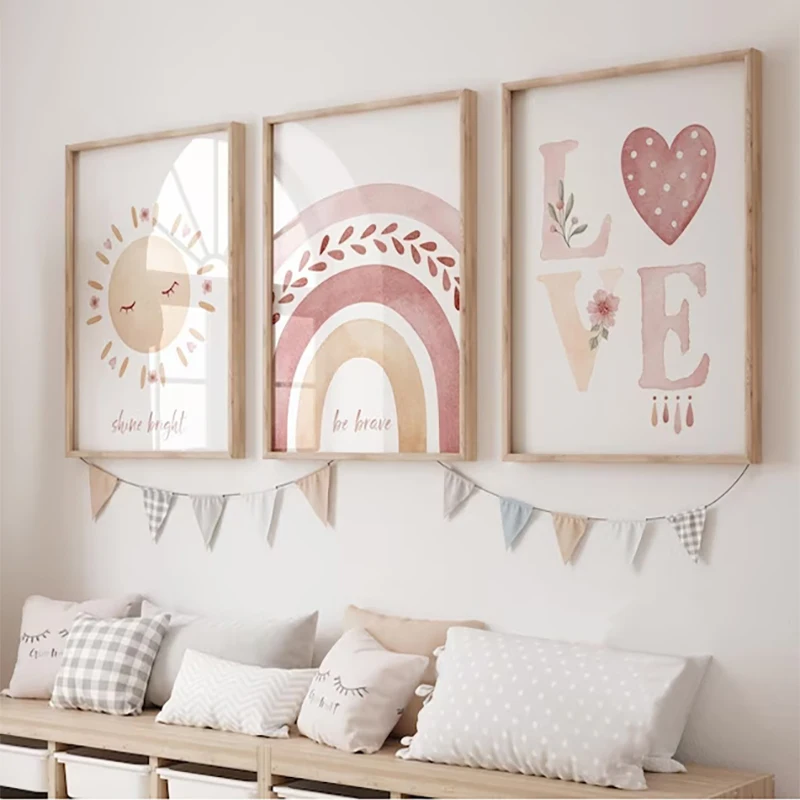 Abstract Canvas Set - 3pcs frameless Canvas Painting Boho Rainbow