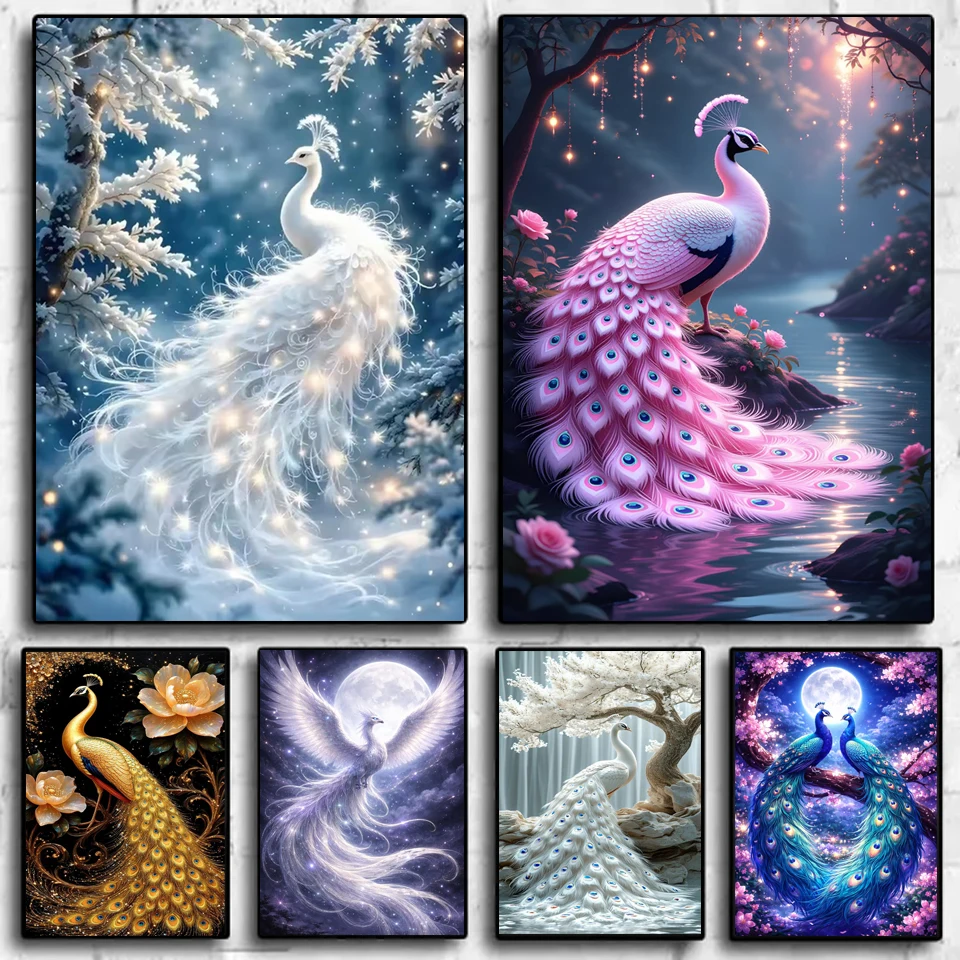 Wall Art - White Peacock Diamond Wall Art Winter