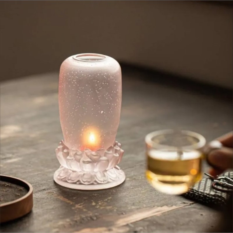 Candle Holder Decor - Lotus Glass Candle Holder Shade Antique
