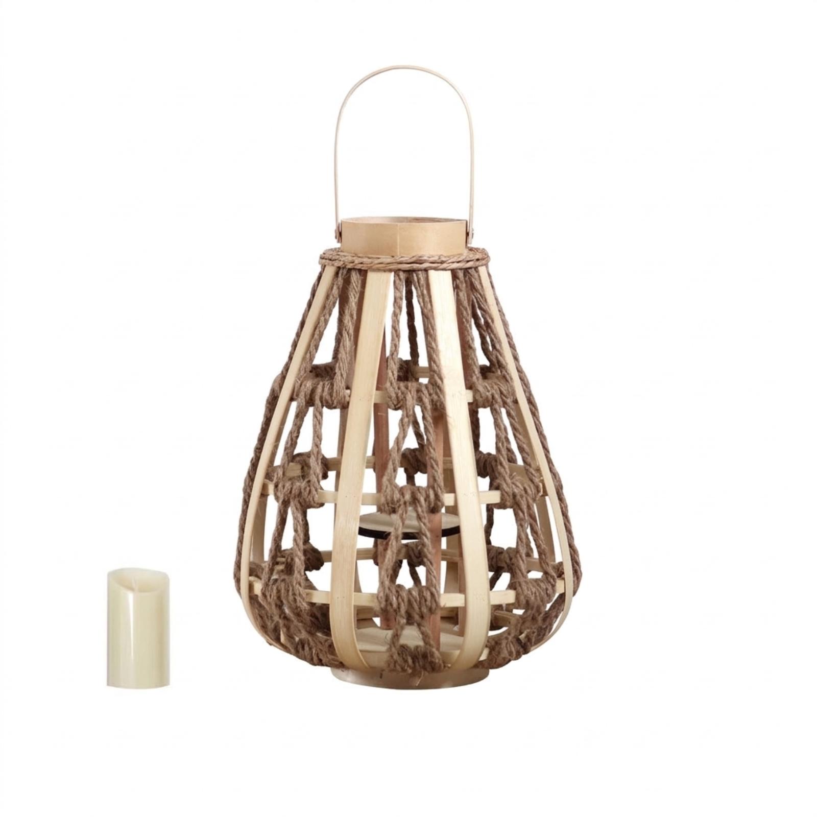 Natural Wood Rope Lantern Cand - Candle Holder Decor ulasan dan harga