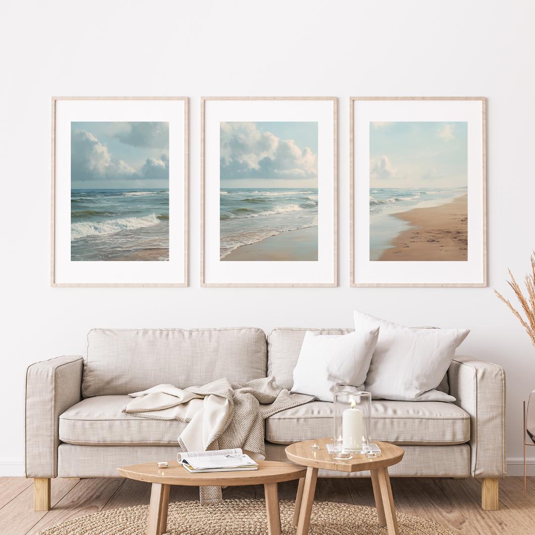 Set of 3 Ocean Beach Triptych  - Abstract Canvas Set ulasan dan harga