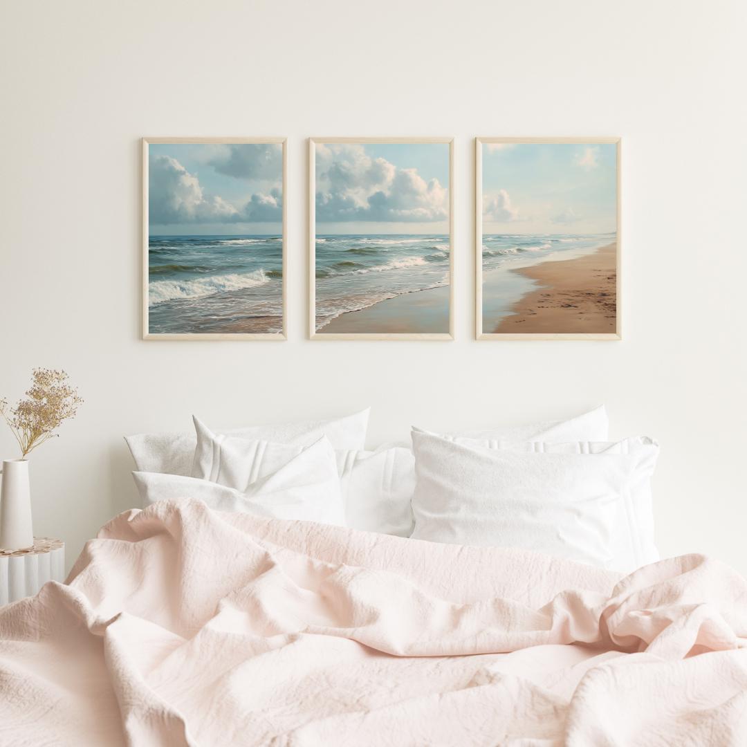 Set of 3 Ocean Beach Triptych  - Abstract Canvas Set ulasan dan harga