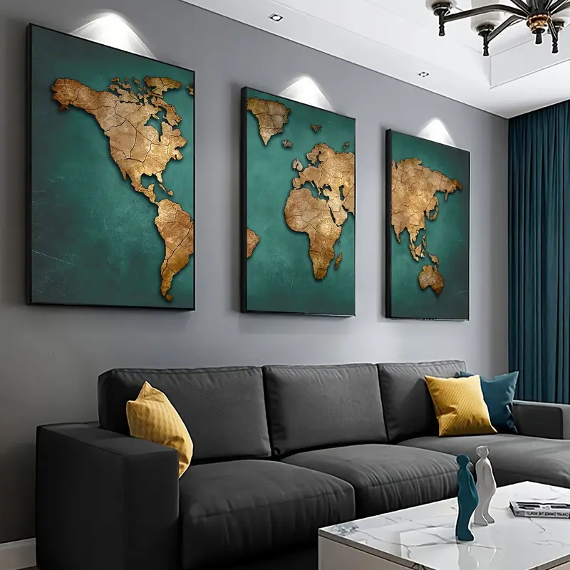 Retro World Map 3pcs/set Canva - Abstract Canvas Set ulasan dan harga