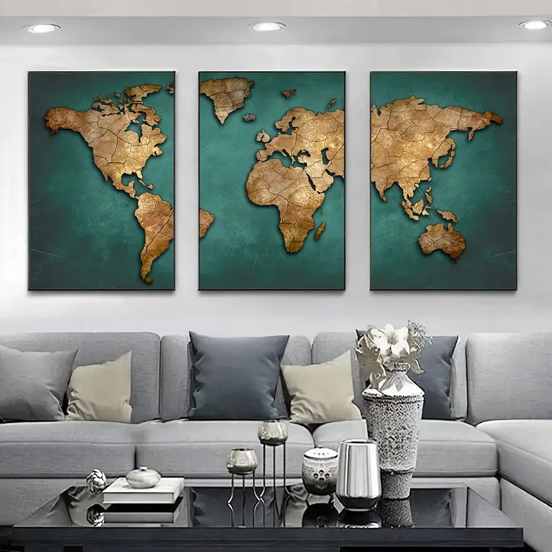 Retro World Map 3pcs/set Canva - Abstract Canvas Set ulasan dan harga