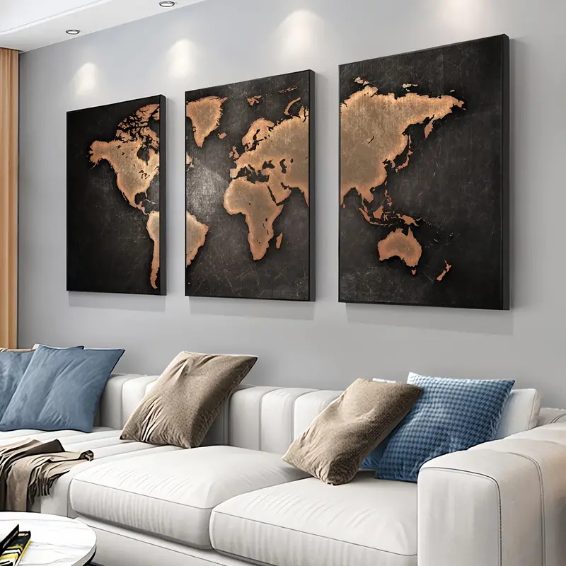 Retro World Map 3pcs/set Canva - Abstract Canvas Set ulasan dan harga
