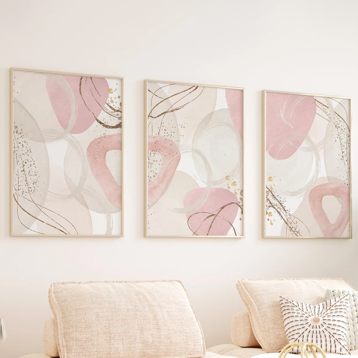 3pcs Set Wall Art Pink Canvas  - Abstract Canvas Set ulasan dan harga