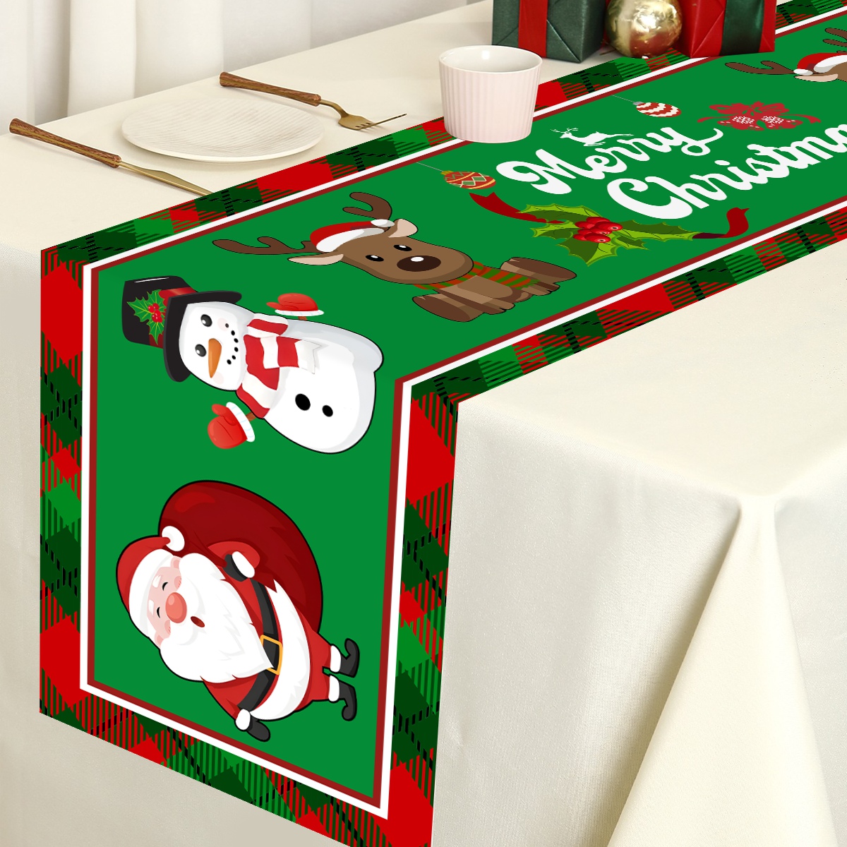 Christmas Santa Clause Polyest - Table Runner ulasan dan harga