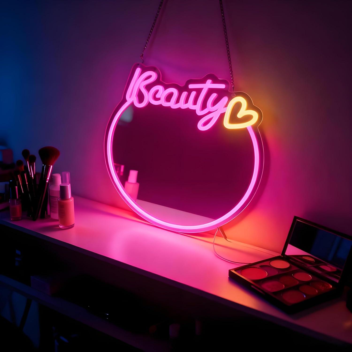 Beauty Mirror Neon Sign USB Di - Decorative Mirror ulasan dan harga