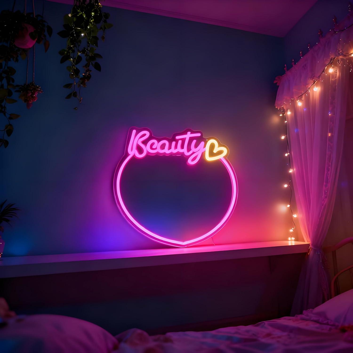 Beauty Mirror Neon Sign USB Di - Decorative Mirror ulasan dan harga