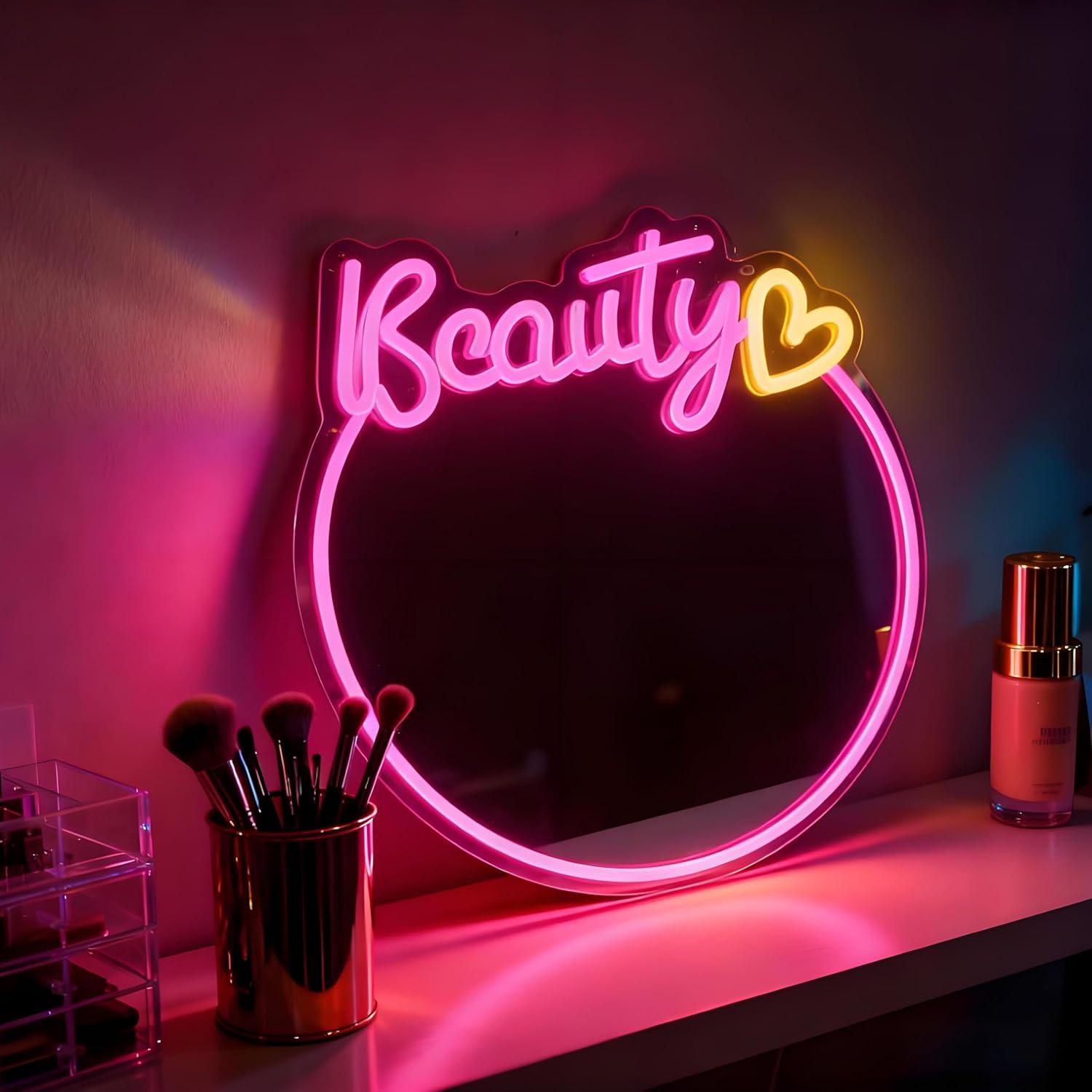 Beauty Mirror Neon Sign USB Di - Decorative Mirror ulasan dan harga