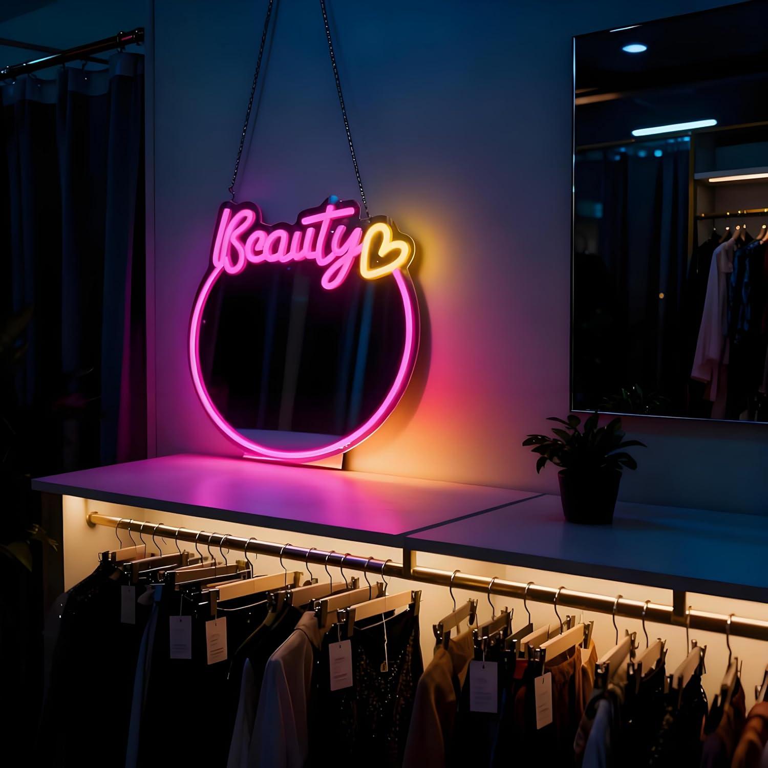 Beauty Mirror Neon Sign USB Di - Decorative Mirror ulasan dan harga